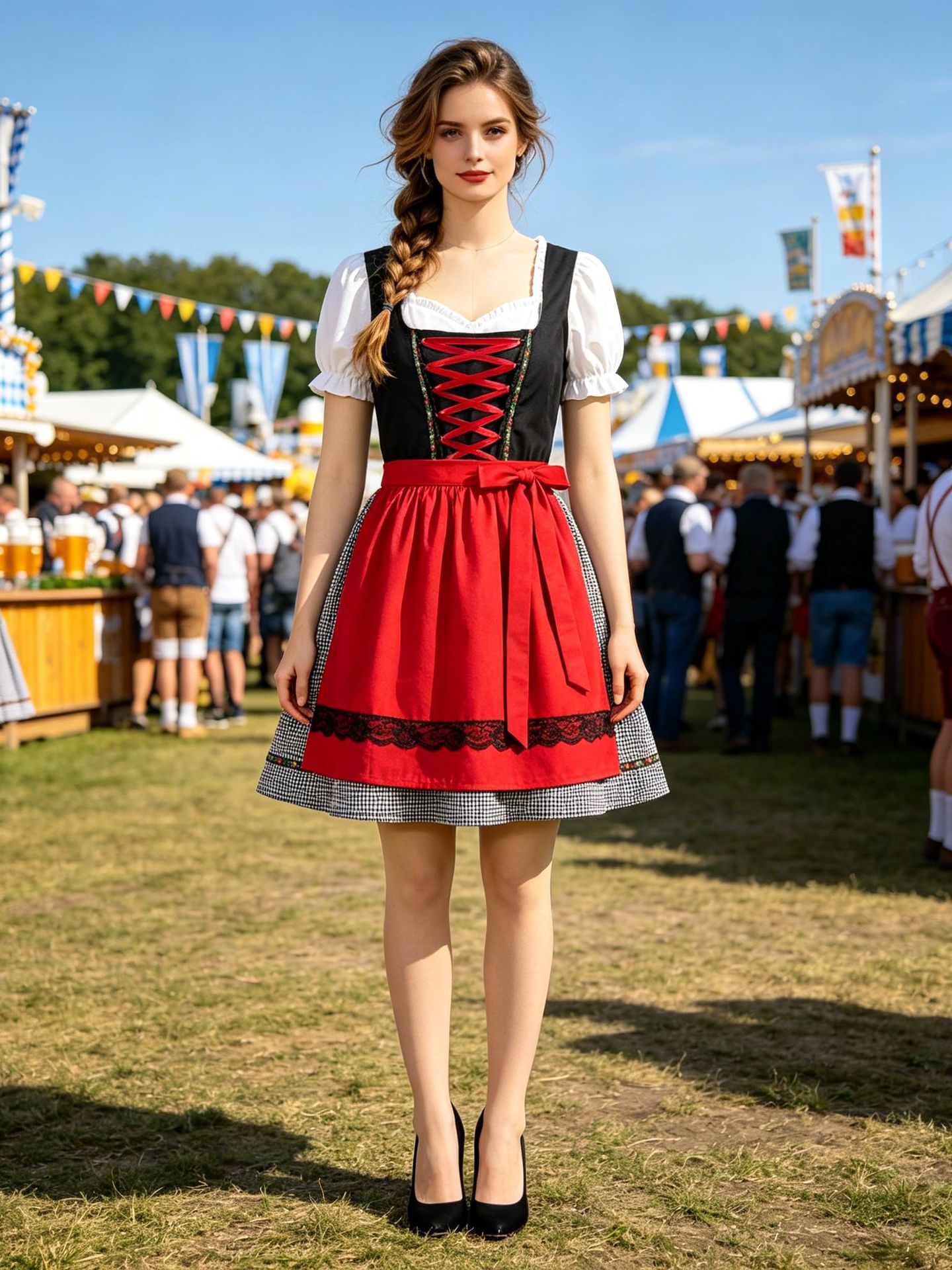 Women German Oktoberfest Dirndl Dress - Bavarian Traditional Maid Costume